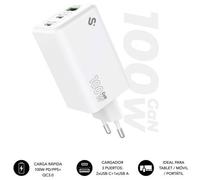 Cargador Pared/viaje 2xusb-c + Usb/a Gan 100w Pd Blanco Subblim