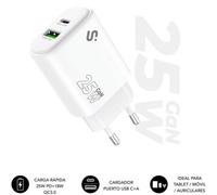 SUBBLIM - Cargador GaN 25 W USB-C PD 3.0 + PPS & USB-A QC 3.0, Doble Puerto Rápido para tablets iPad Pro/Air/10/Mini, Galaxy Tab