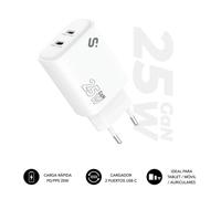 Cargador de pared gan subblim 25w charger usb c+c/ 2xusb tipo-c/ 25w
