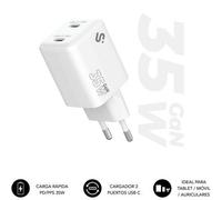 Cargador GaN Subblim 35W 2x USB-C PPS Power Delivery Compacto Blanco