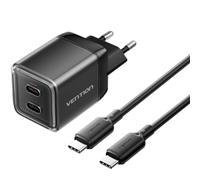 Cargador de Pared GaN Vention TZ-FCFB0-EU/ 2xUSB Tipo-C + Cable USB Tipo-C/ 45W