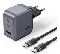 Cargador de Pared GaN Vention TZ-FEXH0-EU/ 2xUSB Tipo-C/ 1xUSB + Cable USB Tipo-C/ 70W