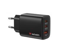 Cargador de pared gan verbatim essentials/ 2xusb tipo-c/ 1xusb/ 65w