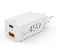 Hama Charg. Rápido, 1 USB-C PD, 1 USB-A QC, Mini Cargador, 45 W, Blanco