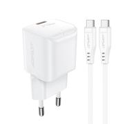 Cargador de pared Mini PD de 30 W GaN + cable USB-C blanco
