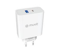 muvit for Change Cargador de Pared 1 USB QC 3.0 18W+1 Tipo C PD 65W Blanco