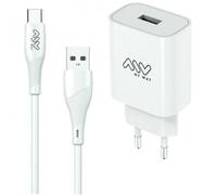 Cargador Pared + Cable USB Tipo C 2A 15,6X8X3CM ABS BL MYW