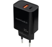 Cargador Pared 1xusb-c Pd 1xusb-a/qc 30w Negro Nanocable