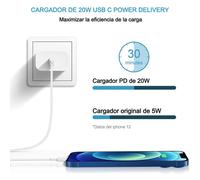 Cargador de pared para iPhone, PD3.0USB C Power Delivery, enchufe de pared de carga rápida con cable Lightning certificado MFi, compatible con carga