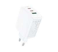 Cargador de pared rápido GaN 2x USB-C USB-A PPS PD QC4+ 65W Blanco