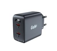 Cargador de pared rápido GaN de 35 W PD con 2 puertos USB-C, color negro.