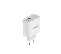 Cargador de Pared Savio LA-06 USB-A y USB-C Carga Rápida 20W Blanco