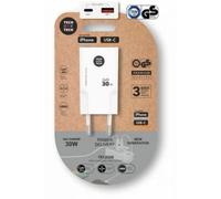 Cargador de Pared Tech One Tech TEC2230 GaN 30W PD USB-C y USB-A Blanco