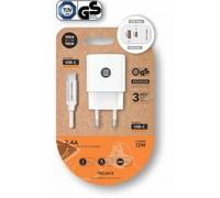 Cargador de pared Tech One Tech TEC2413 12W USB-C USB-A con cable USB-C