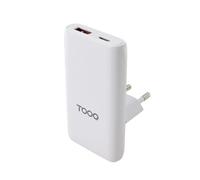 TOOQ TQWC-GANSL65W1A1C - Cargador de Pared GAN, USB-C/PD + USB-A/QC, 65W, Blanco