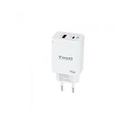 Cargador de Pared TooQ TQWC-GANQCPD45WT/ 1xUSB Tipo-C/ 1xUSB/ 45W