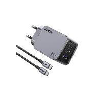 cargador de pared ugreen 65w 1 usb-a 2 usb-c gris