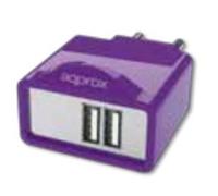 Cargador de Pared Universal APPROX appUSBWALL21P 2 Puertos USB 5V/2.1A Púrpura