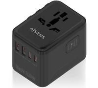 Cargador de Pared Universal GaN para Viaje Aisens ASPS-2A2C08-BK/ Toma de Corriente Universal/ 2xUSB Tipo-C/ 2xUSB/ 25W