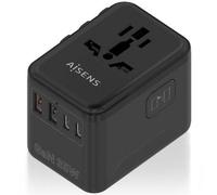Cargador de Pared Universal GaN para Viaje Aisens ASPS-2A3C09-BK/ Toma de Corriente Universal/ 3xUSB