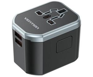 Cargador de Pared Universal para Viaje Vention FJCB0/ Toma de Corriente Universal/ 1xUSB Tipo-C/ 2xUSB/ 20W