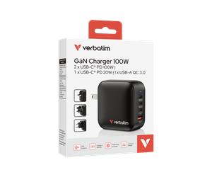 Cargador de Pared Universal Verbatim Mini GaN Wall Charger/ 3xUSB Tipo-C/ 1xUSB/ 100W