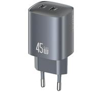 Cargador de pared USAMS CC305 T66 de 45 W GaN con 2 puertos USB-C y efecto deslustre.