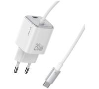Cargador de pared USAMS GaN Power Delivery de 20 W con 2 puertos USB-C, color blanco.