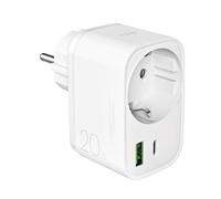 Cargador de pared USB-A USB-C con toma Schuko PD de 20 W - Blanco