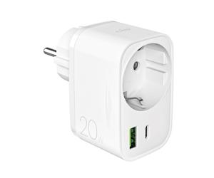 Cargador de pared USB-A USB-C con toma Schuko PD de 20 W - Blanco