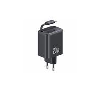 Cargador de pared USB-C de 20 W con suministro de energía GaN USAMS, carga rápida y USB-C (negro)