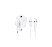 Cargador de pared USB-C USAMS Power Delivery de 20 W, color blanco + cable USB-C Lightning