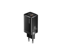 Cargador de pared USB-C/USB de carga rápida de 47 W con tecnología USAMS GaN Power Delivery, color negro.