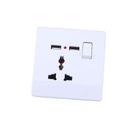 Cargador de Pared USB con Dos Puertos y Toma con Interruptor | Instalación Sencilla con Tornillos, Placa Frontal de Color Claro, Plástico Duro Ignífugo y Metal, para Móviles y Tabletas