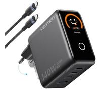 Cargador de pared Vention TZ-FCOH0-EU GaN 140W 3xUSB-C + USB-A con pantalla LED y cable USB-C