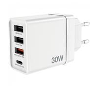 Cargador De Pared Verbatim GaN 3 Puertos USB-A + 1 Puerto USB-C 30W (Blanco)