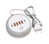 Cargador de pelotón PD20W redondo, multipuerto C, inteligente, rápido, con luz LED táctil/de relleno, enchufe británico.