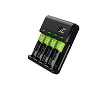 Cargador de Pilas Green Cell VitalCharger + 4 Pilas AA 2000mAh para baterías Ni-MH AAA R6 R03. Micro USB y USB-C. Sistema de Carga de 4 Canales: Carga de 1 a 4 Pilas AA o AAA