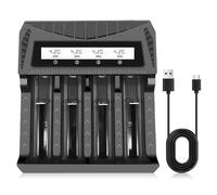 Cargador de Pilas Recargables AA y AAA,18650 Cargador Rápido con Pantalla LCD,8 Ranuras Compatible con Baterías Li-Ion De 3.7V Diseño Inteligente,Puerto USB Protección De PCB Incluida