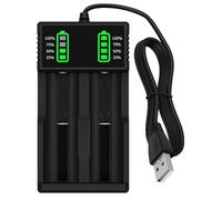 Cargador de Pilas Recargables Universal para 18650 21700 26650 26500 14500 | 2 Ranuras Cargador Cargador de Batería, con Cable USB, Carga rápida Independiente, para 18500 20700 y 3.7V Li-Ion Batería