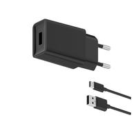 Cargador de Red Contact 10 W, USB-A + Cable USB-A a USB-C 1 m, Negro