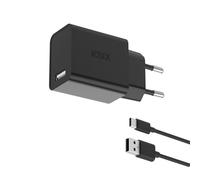 Ksix Cargador De Red 12W USB-A + Cable USB-A a USB-C 1m Negro
