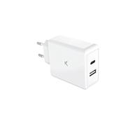 Cargador de Red KSIX GAN 45 W, PPS, Power Delivery, Carga Ultra rápida, Compatible portátil y móvil, 1xUSB-A + 1xUSB-C, Blanco