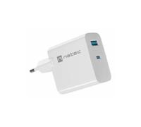 Cargador de red Natec - NUC-2142 - 1x USB-A + 1x USB-C - 45W - Blanco