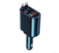 Cargador de teléfono 4 en 1 rápido para coche de 66 W con cables retráctiles, USB dual, PD, pantalla digital, para coches de 12 V, diseño compacto con Atmosp