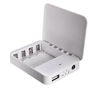 Cargador de teléfono con batería externa, cargador de batería de emergencia por 4 pilas AA con puerto USB y linterna (blanco, 1 unidad)