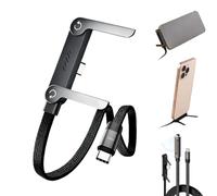 Cargador de teléfono Lateral, Cable de Carga rápida Trenzado de 240W con Soporte de teléfono Incorporado Plegable en Forma de Camiseta,Cable USB-C de 90 Grados en ángulo Recto, 4.9FT (1PCS)
