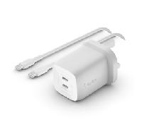 CARGADOR DOMESTICO BELKIN WCH013VF2MWH-B6 DOBLE USB-C GaN BOOST CHARGE 65W (45W+20W) + CABLE USB-C 2M WCH013VF2MWH-B6