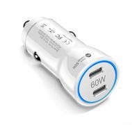 Cargador dual de coche de 60 W, puertos PD de carga rápida de 30 W, cuerpo de metal para dispositivos móviles, ahorro de espacio, 12 V-30 V (blanco)