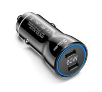 Cargador dual USB C para coche, 60 W, PD, adaptador de carga rápida de 30 W por puerto para mini cuerpo de metal para dispositivos móviles, coches, camiones, furgonetas, Reino Unido (negro)